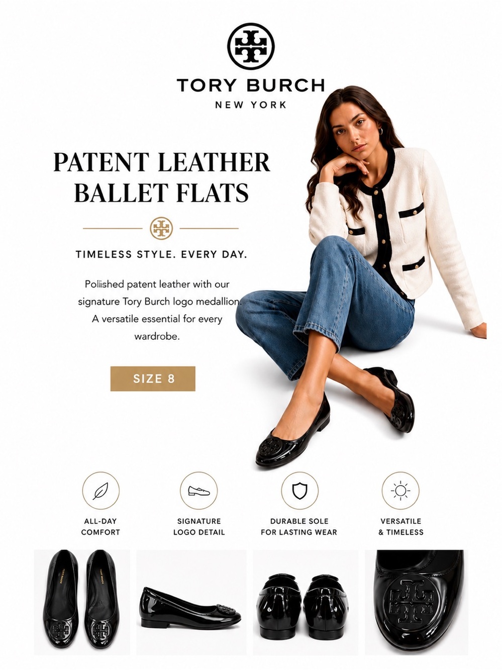 Tory Burch Minnie Travel Ballet
Flats Black Patent Leather Sz 8